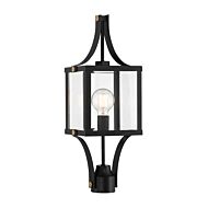 Raeburn One Light Outdoor Post Lantern in Matte Black and Weathered Brushed Brass by Savoy House