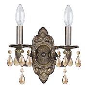 Crystorama Paris Market 2 Light Wall Sconce in Venetian Bronze with Golden Teak Swarovski Crystals