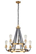 Craftmade Randolph 9 Light Transitional Chandelier in Flat Black with Satin Brass