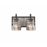 Kalco Bainbridge 2 Light 12 Inch Bathroom Vanity Light in Black Iron