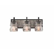 Kalco Bainbridge 3 Light 19 Inch Bathroom Vanity Light in Black Iron