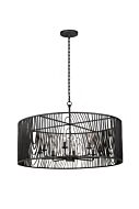 Morre Eight Light Pendant in Black Iron by Kalco