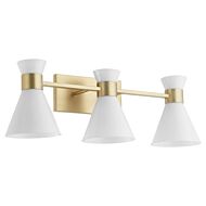 Beldar Three Light Vanity in Aged Brass  Gloss Opal by Quorum International