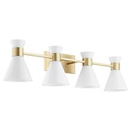 Beldar Four Light Vanity in Aged Brass  Gloss Opal by Quorum International