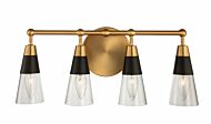 Kalco Ponti 4 Light Bathroom Vanity Light in Matte Black with New Brass