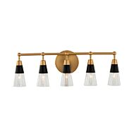 Kalco Ponti 5 Light Bathroom Vanity Light in Matte Black with New Brass