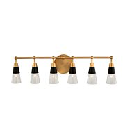 Kalco Ponti 6 Light Bathroom Vanity Light in Matte Black with New Brass