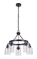 Craftmade Foxwood 5 Light Chandelier in Flat Black with Dark Teak