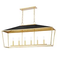 Paxton Six Light Island Pendant in Gold Leaf Black by Hudson Valley