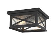 Z-Lite Brookside 2-Light Outdoor Flush Ceiling Mount Fixture Ceiling Light In Black