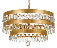 Crystorama Perla 5 Light 14 Inch Transitional Chandelier in Antique Gold with Clear Elliptical Faceted Crystals