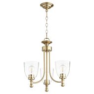 Quorum Rossington 3 Light 19 Inch Transitional Chandelier in Aged Brass with