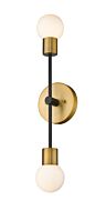 Z-Lite Neutra 2-Light Wall Sconce In Matte Black With Foundry Brass