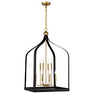 Sheffield Eight Light Pendant in Matte Blackith Warm Brass Accents by Savoy House