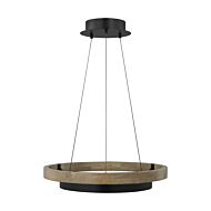 Grace 1-Light LED Chandelier in Matte Black with Weathered Oak Wood