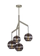 Tech Sedona 4 Light 2700K LED Contemporary Chandelier in Satin Nickel and Transparent Smoke