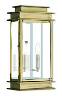 Princeton 2-Light Outdoor Wall Lantern in Antique Brass w with Polished Chrome Stainless Steel