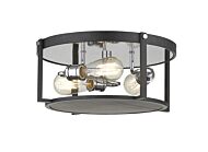 Z-Lite Halcyon 3-Light Flush Mount Ceiling Light In Matte Black With Chrome