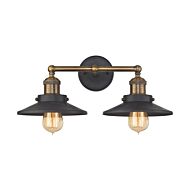 English Pub 2-Light Bathroom Vanity Light in Antique Brass