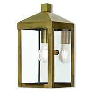 Nyack 1-Light Outdoor Wall Lantern in Antique Brass w with Polished Chrome Stainless Steel