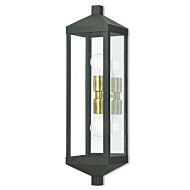 Nyack 2-Light Outdoor Wall Lantern in Bronze w with Antique Brass Cluster and Polished Chrome Stainless Steel