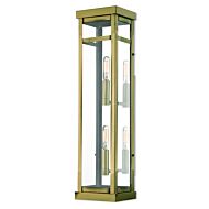 Hopewell 2-Light Outdoor Wall Lantern in Antique Brass w with Polished Chrome Stainless Steel