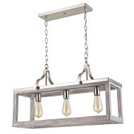 Montrose 3-Light Linear Pendant in Acia Wood & Brushed Nickel