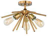 Estelle 3-Light Semi-Flush Mount in Natural Brass