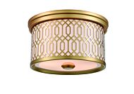 DVI Tortona 2-Light Flush Mount in Venetian Brass with Sateen White Shade