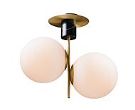 Vesper 2-Light Semi-Flush Mount in Satin Brass with Black