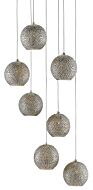 Giro 7-Light Pendant in Painted Silver with Nickel with Blue