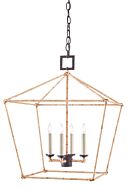 Denison Rattan 4-Light Lantern in Mole Black with Natural Rattan