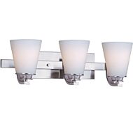 Maxim Conical 19 Inch 3 Light Satin White Glass Bathroom Vanity Light in Satin Nickel