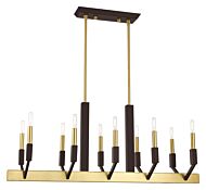 Beckett 10-Light Linear Chandelier in Satin Brass & Bronze