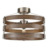 DVI Fort Garry 3-Light Semi-Flush Mount in Buffed Nickel and Barnwood