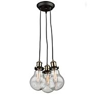 Artcraft Edison 3 Light Chandelier in Matte Black & Vintage Brass