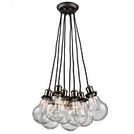 Artcraft Edison 8 Light Chandelier in Matte Black & Vintage Brass