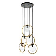 Artcraft Lugano 5 Light Pendant Light in Black & Vintage Brass