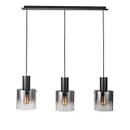 Artcraft Henley 3 Light Pendant Light in Satin Black & Smoke Glass