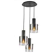 Artcraft Henley 3 Light Pendant Light in Satin Black & Smoke Glass