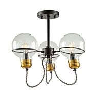 Artcraft Martina 3 Light Ceiling Light in Black and Brushed Brass