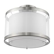 Lux 1-Light Brushed Nickel Pendant With Metal Trimmed Sheer Snow Shantung Two Tier Shade