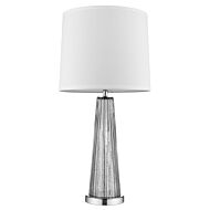 Chiara 1-Light Steel Glass And Polished Chrome Table Lamp With Off-White Shantung Shade