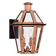 Burdett Two Light Outdoor Wall Lantern in Aged Copper by Quoizel