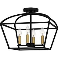 Concho Bay Four Light SemiFlush Mount in Matte Black by Quoizel