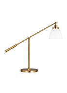 Wellfleet 1-Light Desk Lamp in Matte White with Burnished Brass