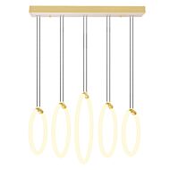 CWI Hoops 5 Light LED Chandelier With Satin Gold Finish