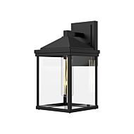 Larchmont One Light Exterior Wall Mount in Clear Glass Textured Black by Alora