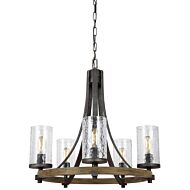 Feiss Angelo 5 Light Chandelier in Distressed Oak