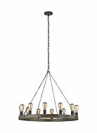 Avenir 12 Light Chandelier in Weathered Oak Wood And Antique Forged Iron by Sean Lavin